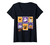 Femme Timbres effrayants effrayants pour Halloween Motif Citrouille T-Shirt avec Col en V