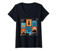 Femme Timbres effrayants effrayants pour Halloween Motif Citrouille T-Shirt avec Col en V