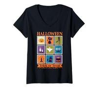 Femme Timbres effrayants effrayants pour Halloween Motif Citrouille T-Shirt avec Col en V