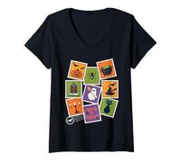 Femme Timbres effrayants effrayants pour Halloween Motif Citrouille T-Shirt avec Col en V