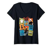 Femme Timbres effrayants effrayants pour Halloween Motif Citrouille T-Shirt avec Col en V