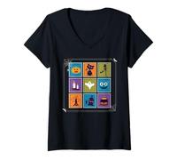 Femme Timbres effrayants effrayants pour Halloween Motif Citrouille T-Shirt avec Col en V