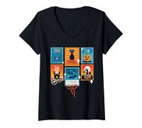 Femme Timbres effrayants effrayants pour Halloween Motif Citrouille T-Shirt avec Col en V