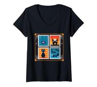 Femme Timbres effrayants effrayants pour Halloween Motif Citrouille T-Shirt avec Col en V