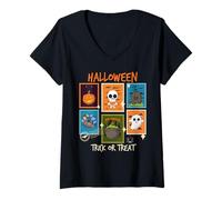 Femme Timbres effrayants effrayants pour Halloween Motif Citrouille T-Shirt avec Col en V