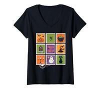 Femme Timbres effrayants effrayants pour Halloween Motif Citrouille T-Shirt avec Col en V