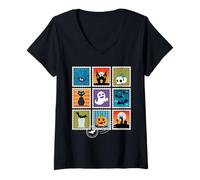 Femme Timbres effrayants effrayants pour Halloween Motif Citrouille T-Shirt avec Col en V