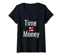 Femme Time Does Not Equal Money Stried Out Rouge T-Shirt avec Col en V