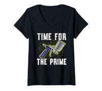 Femme Time for The Prime Detailing Peinture Automobile carrosserie T-Shirt avec Col en V