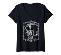 Femme Time is Coming - Faucheuse - Edgy Goth Aesthetic T-Shirt avec Col en V