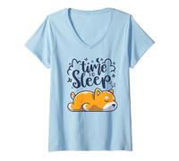 Femme Time to Sleep Adorable Chien endormi T-Shirt avec Col en V