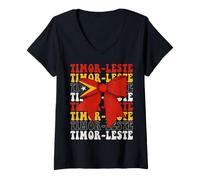 Femme Timor-Leste Timor Oriental Timor Oriental Fierté Coquette Bow Drapeau T-Shirt avec Col en V