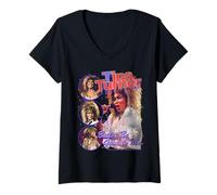 Femme Tina Turner Mixed Retro Collage T-Shirt avec Col en V