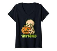 Femme Tiny Bones Squelette Citrouille T-Shirt avec Col en V