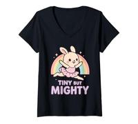 Femme Tiny But Mighty Kawaii Bunny Ballerine Groovy Ballet T-Shirt avec Col en V