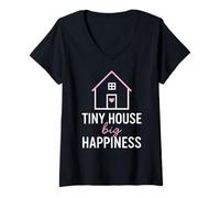 Femme Tiny House Big Happiness Minimal Living Off Grid Design ADU T-Shirt avec Col en V