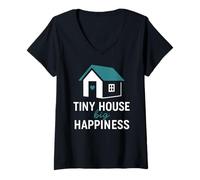 Femme Tiny House Big Happiness Minimal Living Off Grid Design ADU T-Shirt avec Col en V