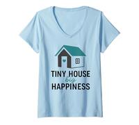 Femme Tiny House Big Happiness Minimal Living Off Grid Design ADU T-Shirt avec Col en V