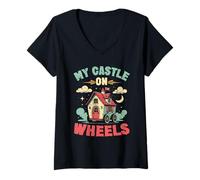 Femme Tiny House My Castle on Wheels T-Shirt avec Col en V