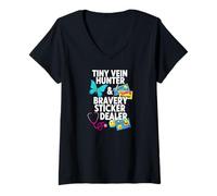 Femme Tiny Vein Hunter Bravery Sticker Dealer Pediatric Nurse T-Shirt avec Col en V
