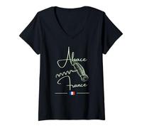 Femme Tire-Bouchon Alsace France Vignoble Art Vin Drapeau Français T-Shirt avec Col en V