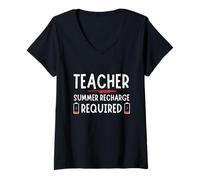 Femme Tired Last day School Summer Recharge Required Teacher T-Shirt avec Col en V