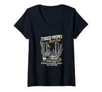 Femme Tired Moms Book Club Running on Coffee Chaos & Chapters T-Shirt avec Col en V