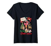 Femme Tis The Damn Season Cocktail de Noël Père Noël Renne Elfe T-Shirt avec Col en V