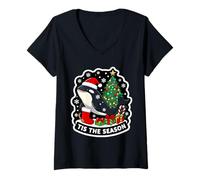 Femme Tis The Season Arbre de Noël Orca Whale T-Shirt avec Col en V