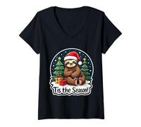 Femme Tis The Season Arbre de Noël pour Amoureux des Paresseux T-Shirt avec Col en V