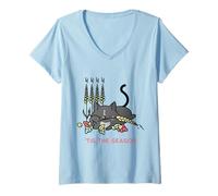 Femme Tis The Season Autumn Fall Thanksgiving Cat T-Shirt avec Col en V
