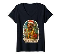 Femme Tis The Season Border Terrier Chien Merry Christmas Mom Dad T-Shirt avec Col en V