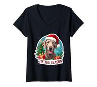 Femme Tis The Season Braque de Weimar Arbre de Noël pour Maman Papa T-Shirt avec Col en V