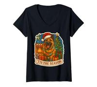 Femme Tis The Season Chien Belge Laekenois Merry Christmas Mom Dad T-Shirt avec Col en V