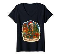Femme Tis The Season Chien écossais Deerhound Noël Maman Papa Noël T-Shirt avec Col en V