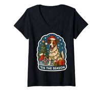 Femme Tis The Season - Chien Fox Terrier Lisse - Propriétaire de Noël T-Shirt avec Col en V