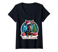 Femme Tis The Season Chien Pinscher Allemand Merry Christmas Mom Dad T-Shirt avec Col en V