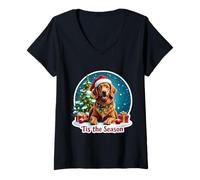 Femme Tis The Season Chien Setter Irlandais Joyeux Noël Maman Papa Noël T-Shirt avec Col en V