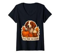 Femme Tis The Season Chien Setter Irlandais Rouge et Blanc Automne T-Shirt avec Col en V