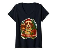 Femme Tis The Season Chien Setter Irlandais Rouge et Blanc Noël T-Shirt avec Col en V