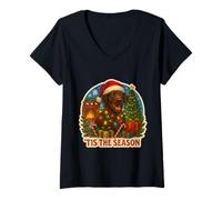 Femme Tis The Season Chien Setter Irlandais Rouge et Blanc Noël T-Shirt avec Col en V