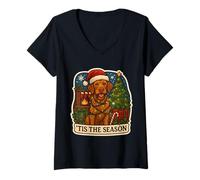 Femme Tis The Season Chien Vizsla à Poil Dur Merry Christmas Mom Dad T-Shirt avec Col en V
