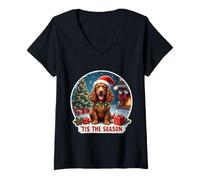 Femme Tis The Season Field Spaniel Dog Joyeux Noël pour Maman et Papa T-Shirt avec Col en V