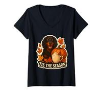 Femme Tis The Season Gordon Setter Dog Automne Automne Citrouille Épice T-Shirt avec Col en V
