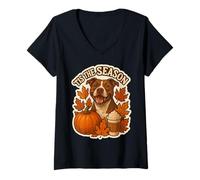 Femme Tis The Season Pit Bull Dog Automne Automne Citrouille Épices Latte T-Shirt avec Col en V