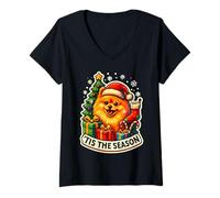 Femme Tis The Season Poméranian Dog Merry Christmas Tree Mom Dad T-Shirt avec Col en V