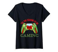 Femme T'is The Season to Be Gaming Gamer Ugly Christmas Jeu Amusant T-Shirt avec Col en V