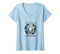 Femme « Tis the Season to Be Spooky Gothic Ghost and Black Rose » T-Shirt avec Col en V