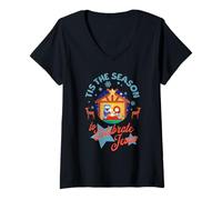 Femme Tis The Season to Celebrate Jésus Crèche de Noël T-Shirt avec Col en V