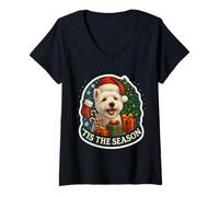 Femme Tis The Season West Highland White Terrier Chien de Noël Amusant T-Shirt avec Col en V